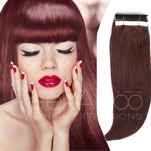 100% REMY Tape In Hair Extensions 20" Dark Auburn